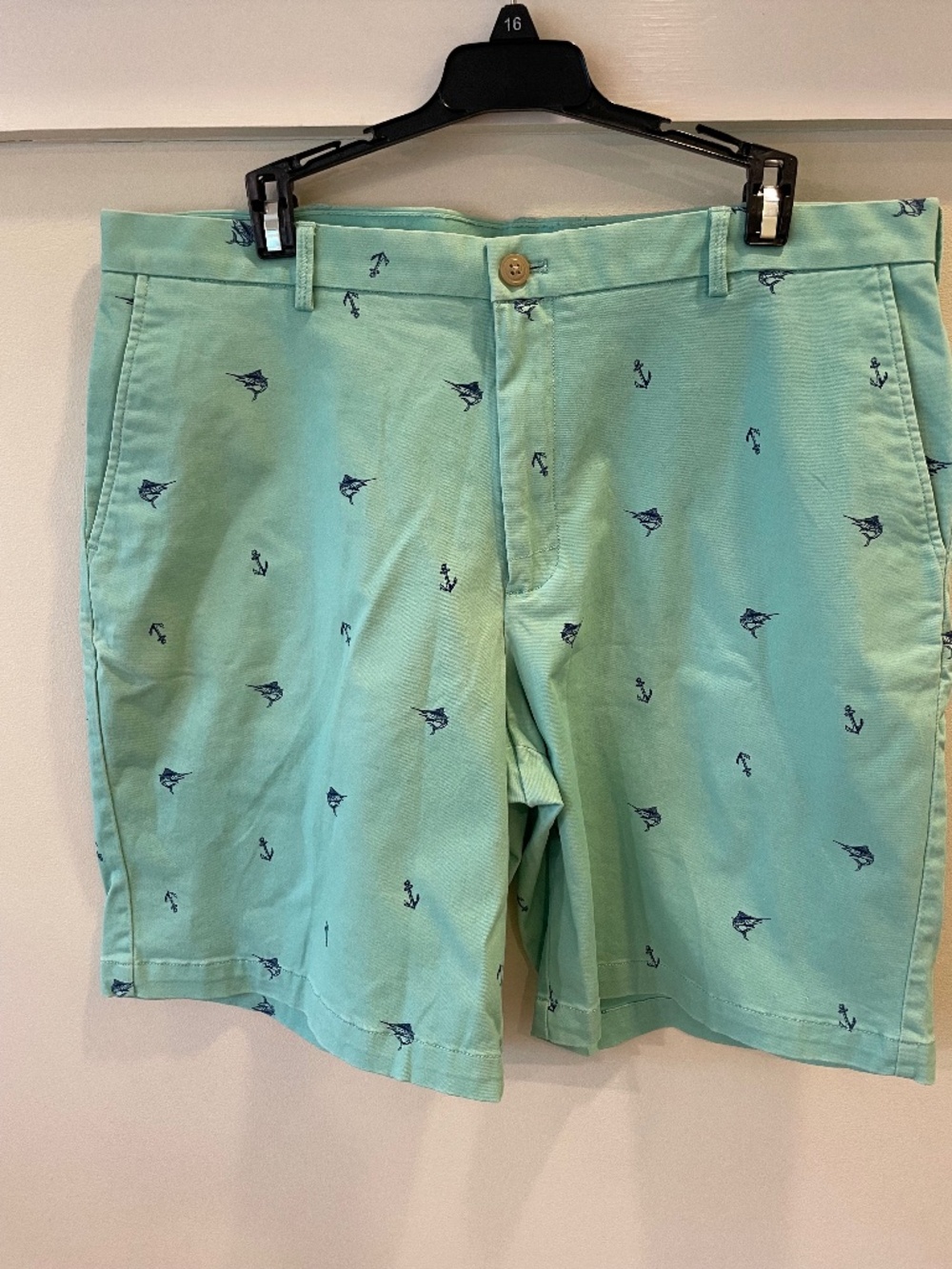 IZOD Saltwater Chino Shorts Mint Green Marlin & Anchor Print